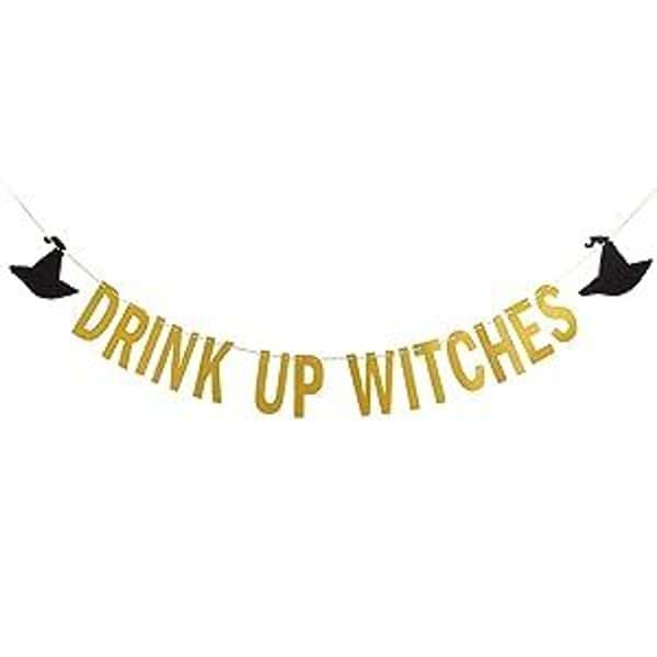 Drink Witch Banner Guld Glitter - Juhlakoristeet, Noitamysteerijuhlat, KLB