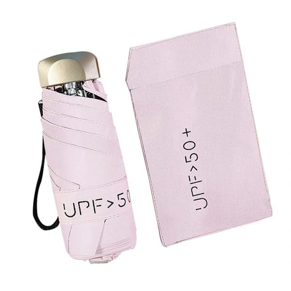 Bärbart Mini Paraply Hopfällbart Paraply Lättvikt Kompakt Reseparaply 5-faldigt Paraply Sol Rosa