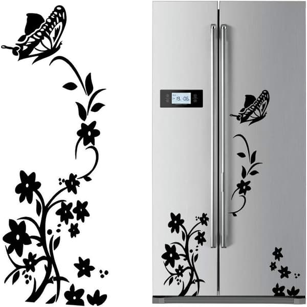 2 Pcs Black Floral Wall Decals PVC Refrigerator Butterfly Removable-FY-