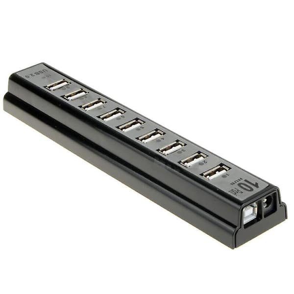 10-portars USB 2.0 höghastighets-HUB extern med strömadapter och kabel