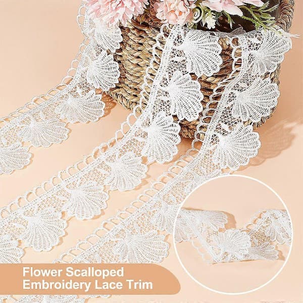 5 Yards Polyester Shell-Shaped Floral Lace Trim White 2-3/8~2-1/2 inch (61~65mm)