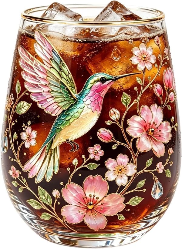 tekop af glas, blomstermønster, vandkrus kolibri - Kolibri