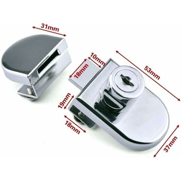 Single-hinged display cabinet lock for glass doors. Display cabinet lock for 5-8mm glass doors with 2 keys. No drilling required.