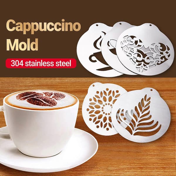 5 Pcs Cappuccino Mold Portable Delicate Execution DIY Coffee Stencils Cake Decorating Tools for Kitchen