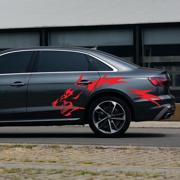 Red Car Door Side Rear Wheel Body Decals Running Wolf Graphics