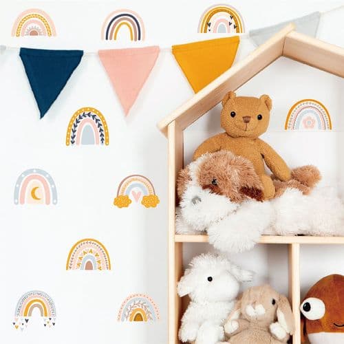 Boho Rainbow Wall Decals for Girls Room, Rainbow Decals for Wall