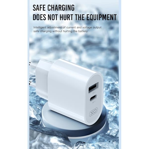 Dobbelport Rask USB-C Lader for iPhone 11/12/13/14,15, Samsung Hvit