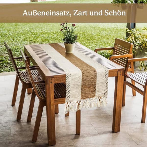 Bomuldslinnedug med kvaster, håndvævet bomuldsdug (beige, 30*180cm)