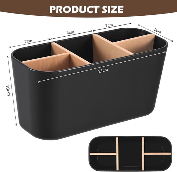Badeværelsesarrangør tandbørsteholder 21*9*10cm, sort - 5 rum, til rejser og hjem