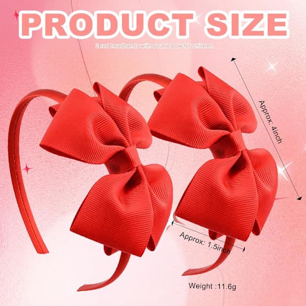 2 store sløyfer for barn, 10 cm sløyfe med rosetter for festhodeplagg, skole, julehårtilbehør for småbarn