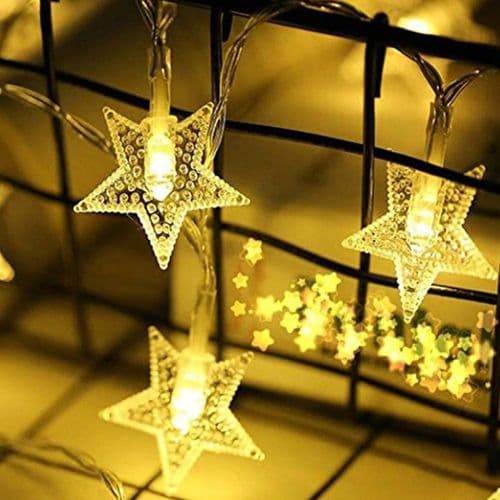 Eventyrlys LED-lyslenker stjerner batteri 6M 40LED stjerner varmhvit