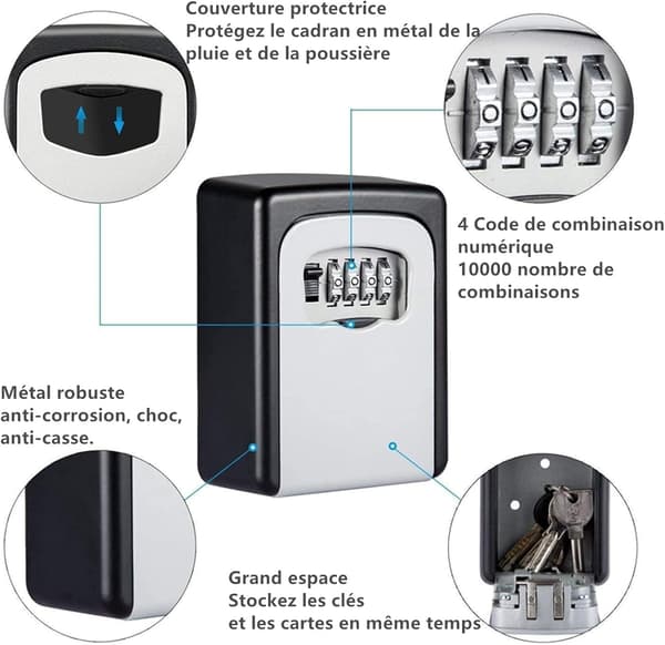 Wall Mounted Key Box with 4-Digit Code, 5 Keys Security Storage Key Holder B