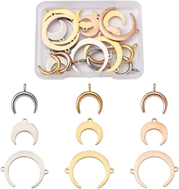 Månevedhæng i rustfrit stål Dobbelt horn himmelske charms Blandede farver*2