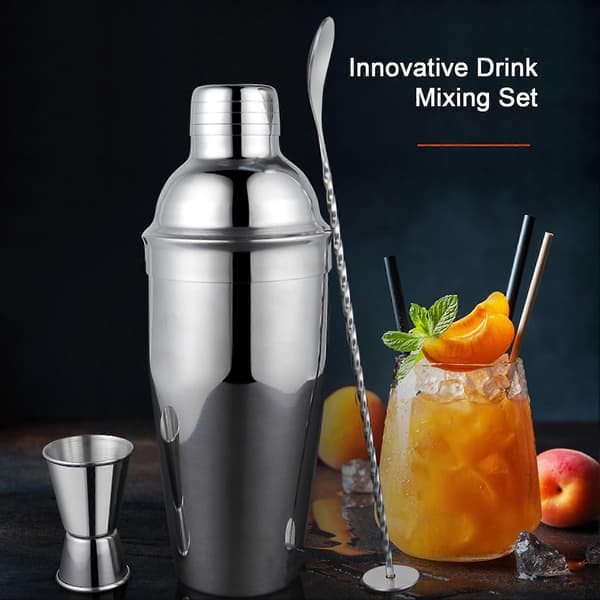 5-piece Bartender Kit Cocktail Shaker Set Bar Tools Mixing Spoon Strainer Muddler Wine Pourer Measuring Cup Professional Home Bar Accessories