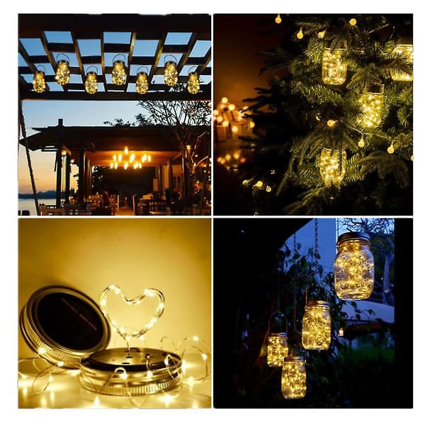 Solcellelampe med Fairy String til Masonkrukke, Juledekoration til Have (1 stk)
