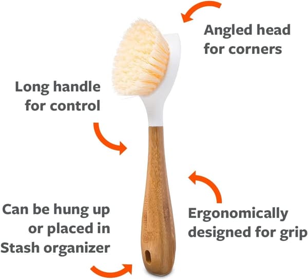 Good Kitchen Dish Brush with Bamboo Handle, Single Brush, Whi DXGHC