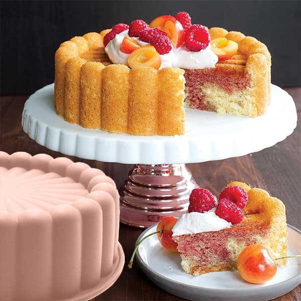 ING 2-delt silikonkakeform, rund, 20 cm (8 tommer), kake- og paiform, rosa