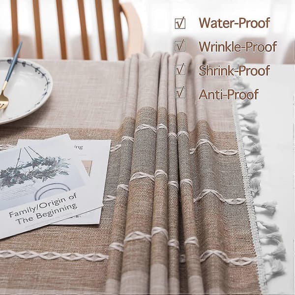 Cotton Linen Striped Waterproof Tablecloth - Rustic Square Kitchen/Party