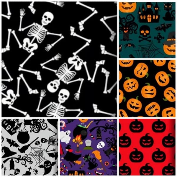 Halloween Pattern Fabric Multipurpose DIY Sewing Fabric Creative Halloween Theme Handmade Accessories 25*25cm 25*25cm