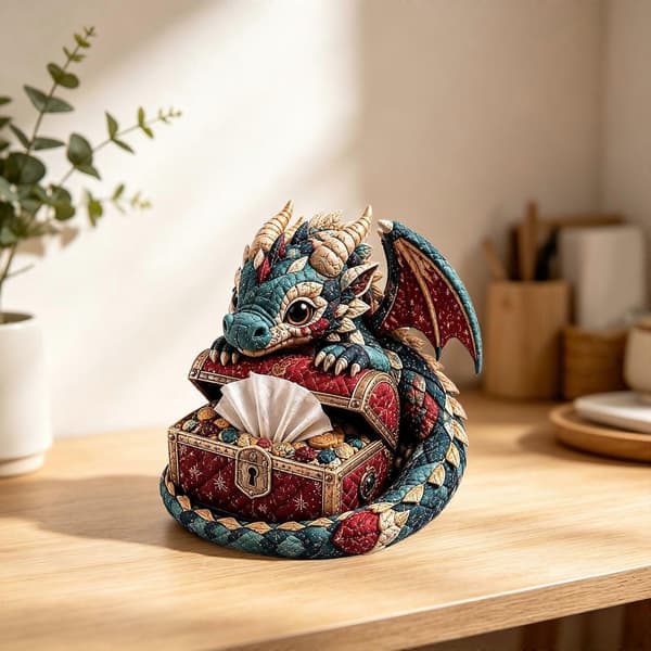 Handmade Dragon Tissue Cover Craft Project Quilted Sewing Holder for Shelf Display, Study Space, and Gift Giving Multicolor[DB] 4 4