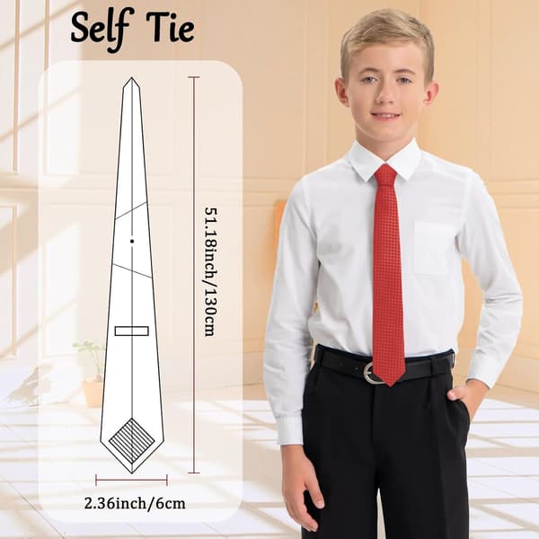 Slips for gutter, selvbindende barneslips, ensfarget gutteslips, konfirmasjon/skole, rød - Red