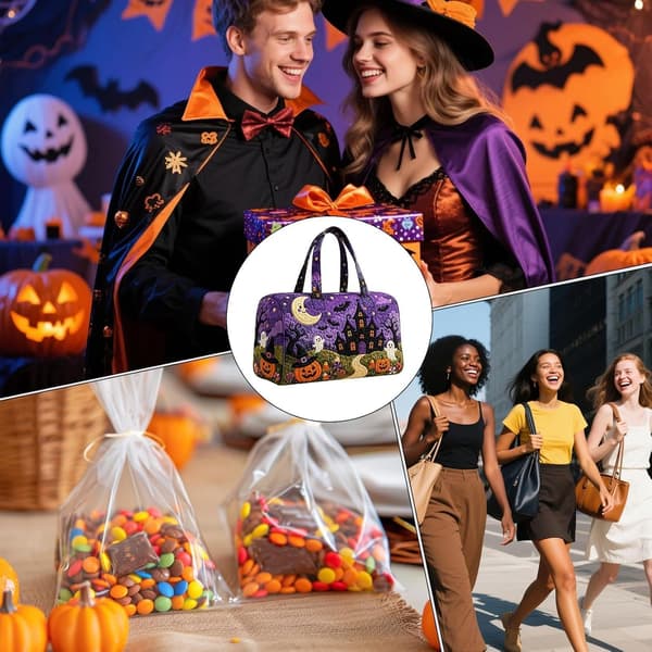 Halloween-tikattu laukku - suuri matkakassi, kurpitsaprintti B B