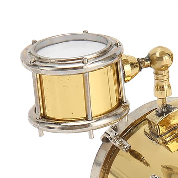 Copper Miniature Drum Set with Case, Miniature Percussion Instrument Model, Dollhouse Decoration