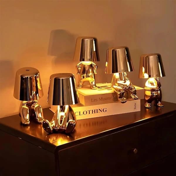 LED Bordlampe, Liten Gylden Mann Nattlampe