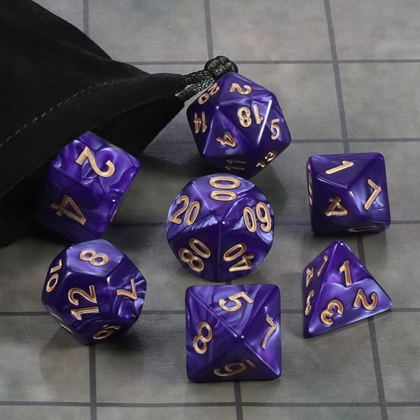 DND monikulmainen noppasetti noppapussilla Dungeons and Dragons -roolipeliin