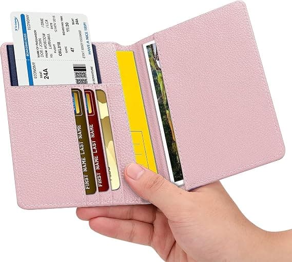 Læderrejsepunge Pas Etui Cover Blocking, Læderkortholder, Rejsedokument Organizer Case Pink Pink