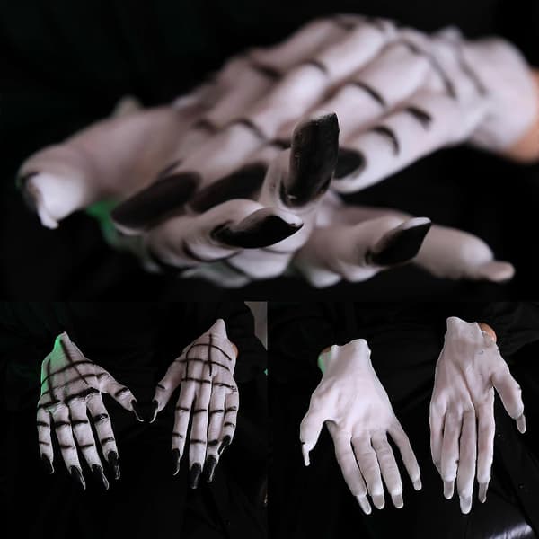 Sorte og hvide spøgelseskløer handsker Halloween negle Halloween fest kostumehandsker