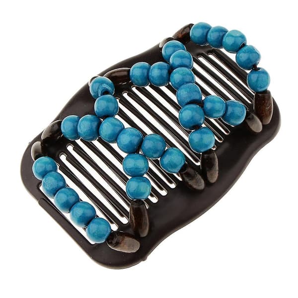 2x Stretch Magic Combs Beaded Hairpin Bow Hair Head Comb Cuff Double Clip Blue