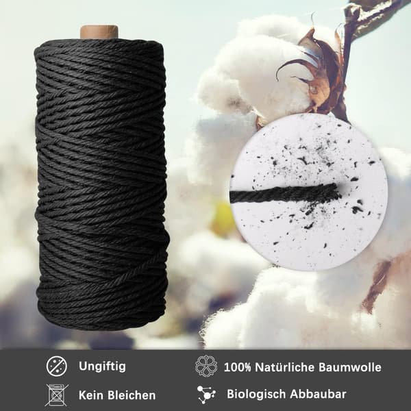 Makramérep - 3 mm x 100 m - Naturligt bomullsgarn för väggbonader