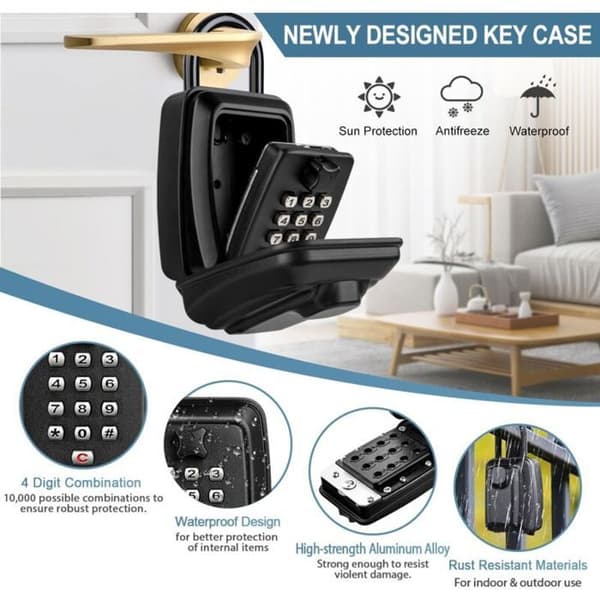 Secure 12-Digit Key Box, Waterproof and Rustproof Key Safe for Indoor/Outdoor, Combination Lock Key Box