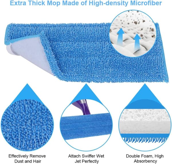 3 st Mikrofibermoppdynor (blå), ersättningsmikrofibermopp,