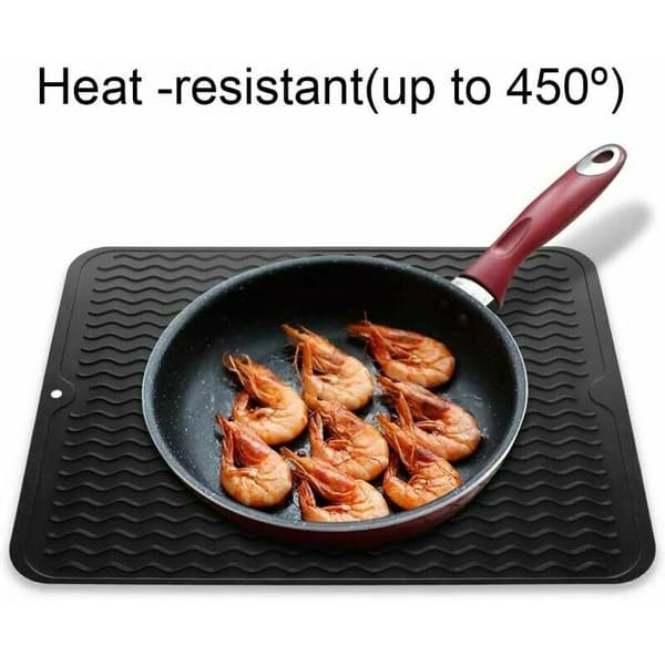 Silicone Drying Mat, Eco-Friendly, Heat-Resistant, Non-Slip, for Drying, (Black, Large)