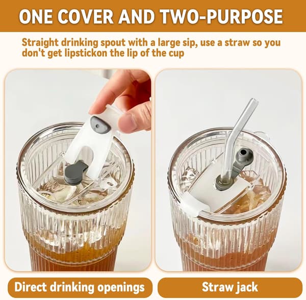 Set med 2 vattenglas med lock, sugrör och borste, 600 ml juicekopp, cocktailglas, glasmuggar, ölglas