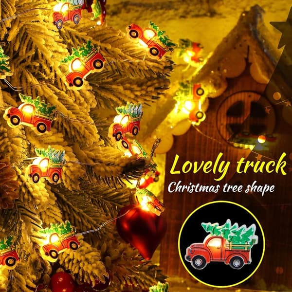 Christmas LED String Lights 6.5ft 20 LED Red Truck String Lights Battery Operated KLB