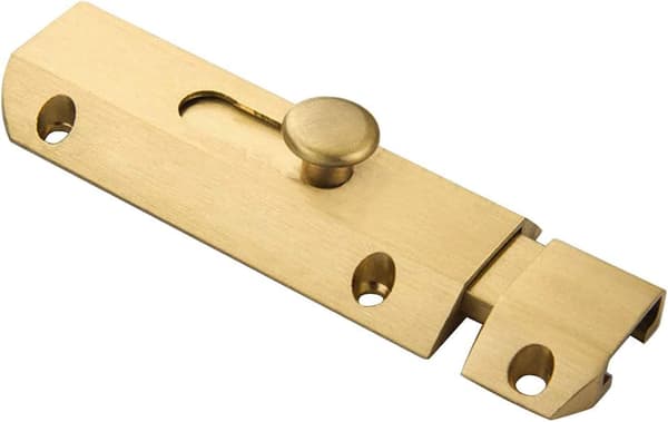 1 stk. Robust Dørbolt i Massiv Messing, Glidende, Tyk, Sikkerhedsdør