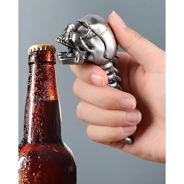 Skelet Flaskeåbner - Ølflaskeåbner - Holdbart Rustfrit Stål med Ergonomisk Greb - Nøgleringsstørrelse - Til Bar & Fest