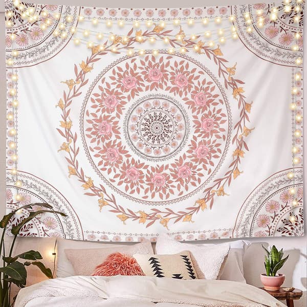 Mandala väggbonad, estetisk, boho väggbonad, rosa F