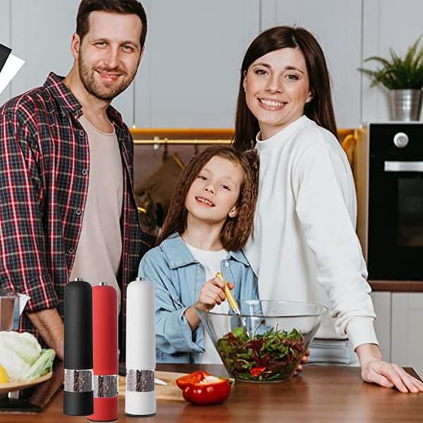 Elektrisk salt- och pepparkvarn - automatisk, påfyllningsbar, vit
