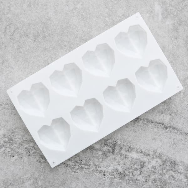 Diamanthjerte 8 stk silikonform | Mousseform Smash the Heart Vit white