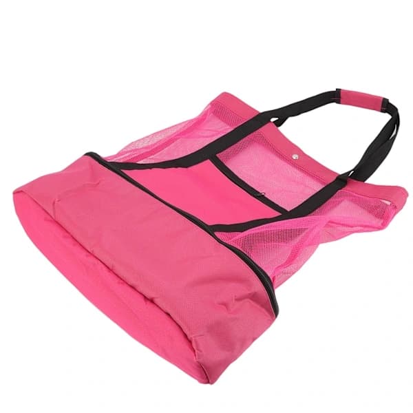 Mesh strandtaske multifunktionel top lynlås friskhed holdbar mulepose til strand have camping rød