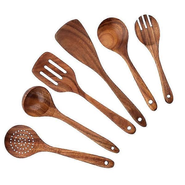 Teaktræ køkkenredskaber til non-stick - 6 dele sæt