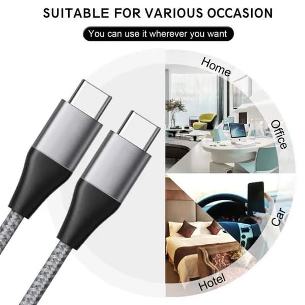 2x USB-C til USB-C Hurtigladekabel 3A for Samsung Galaxy A03s A04s A13 A14 A22 A23 A24 A26 - Forsterket Nylon Grå 1M Grå Grå Grå