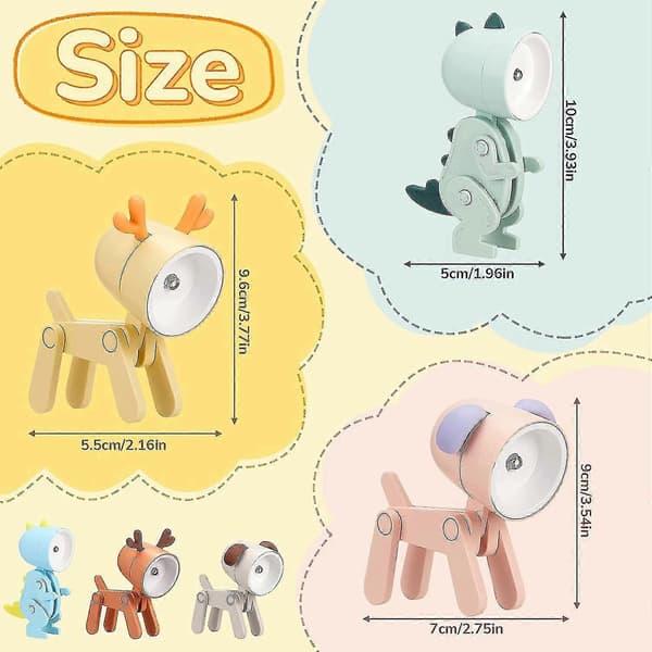 6 Pieces Mini LED Desk Lamp Table Lamp Dog Dinosaur Shape Desk Lamp Aesthetic Night Light Foldable An