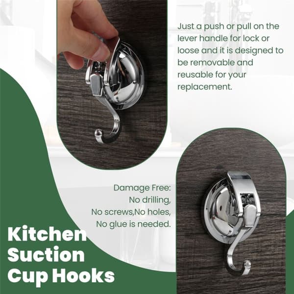 Heavy Duty Vacuum Suction Cup Hooks (2-Pack) for Bathroom Kitchen Toilet Organization