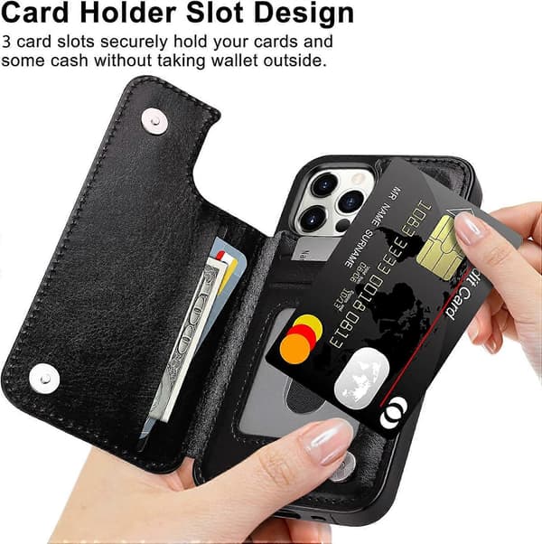 iPhone 15 Pro Wallet Case with Card Holder Shockproof Case Flip Folio Soft PU Leather Magnetic Closure Protective Case (Black)
