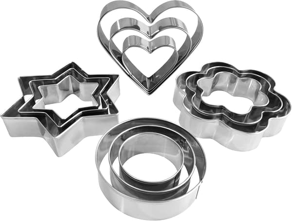 Metallstjerneform i rustfritt stål, runde kjeks (12 runde hjerteblomststjerneformer)